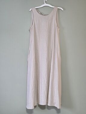 NWT Fucsia Italian Linen Blend Long Flowy Dress Pockets  Sz L Coastal Grandma